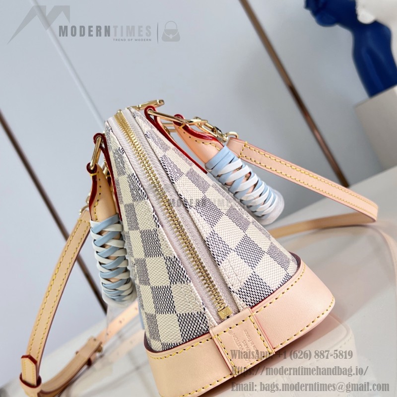Louis Vuitton Alma BB N40902 Damier Azur Canvas Handbag with Braided Leather Handles and Gold Padlock