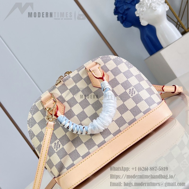 Louis Vuitton Alma BB N40902 Damier Azur Canvas Handbag with Braided Leather Handles and Gold Padlock