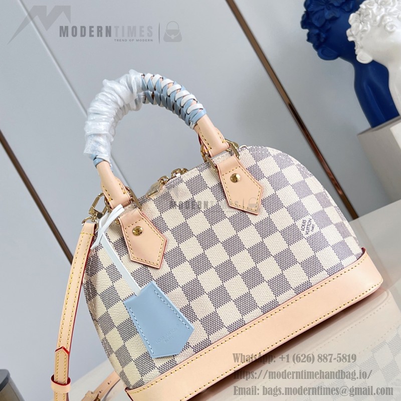 Louis Vuitton Alma BB N40902 Damier Azur Canvas Handbag with Braided Leather Handles and Gold Padlock
