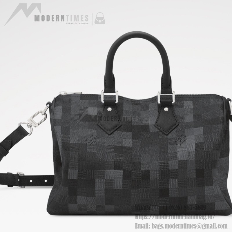 Louis Vuitton Speedy Bandoulière 30 M28977 Damoflage Coated Canvas Handbag in Black Mosaic with Jacquard Shoulder Strap