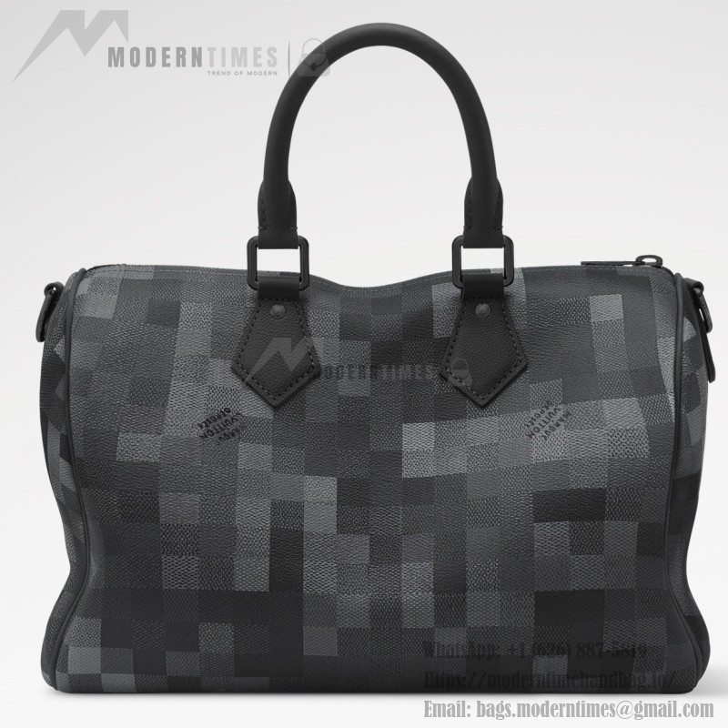 Louis Vuitton Speedy Bandoulière 30 M28977 Damoflage Coated Canvas Handbag in Black Mosaic with Jacquard Shoulder Strap