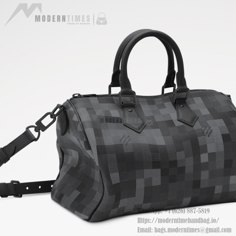 Louis Vuitton Speedy Bandoulière 30 M28977 Damoflage Coated Canvas Handbag in Black Mosaic with Jacquard Shoulder Strap