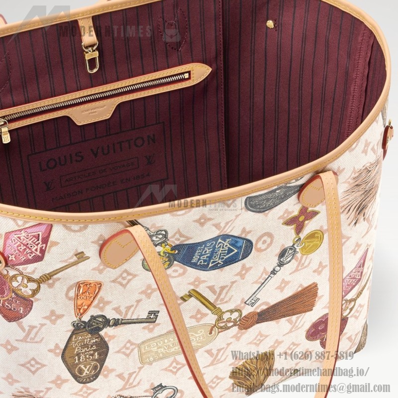 Louis Vuitton Neverfull GM M29449 White Monogram Canvas Tote Bag with Multicolor Badge Print