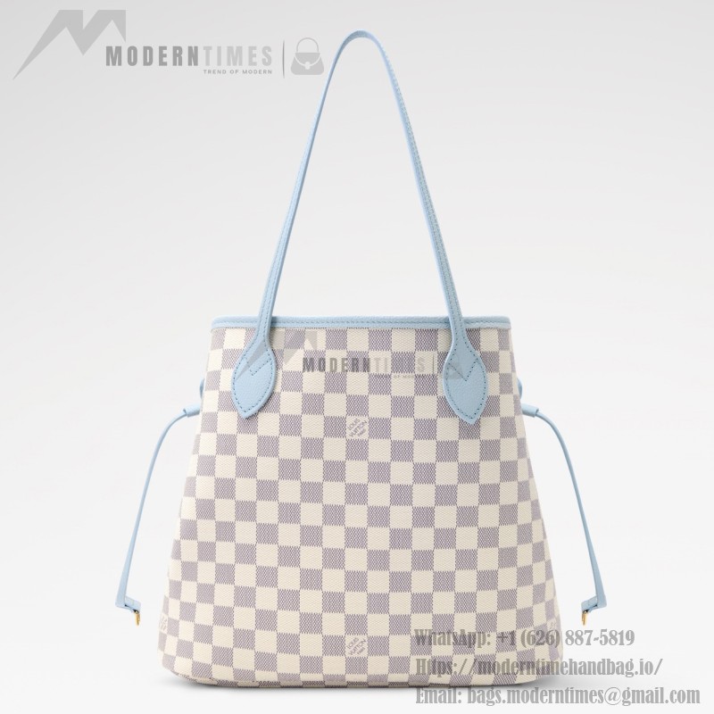  Louis Vuitton Neverfull Inside Out MM N40946 Damier Azur Canvas Tote Bag with Blue Interior and Removable Zip Pouch