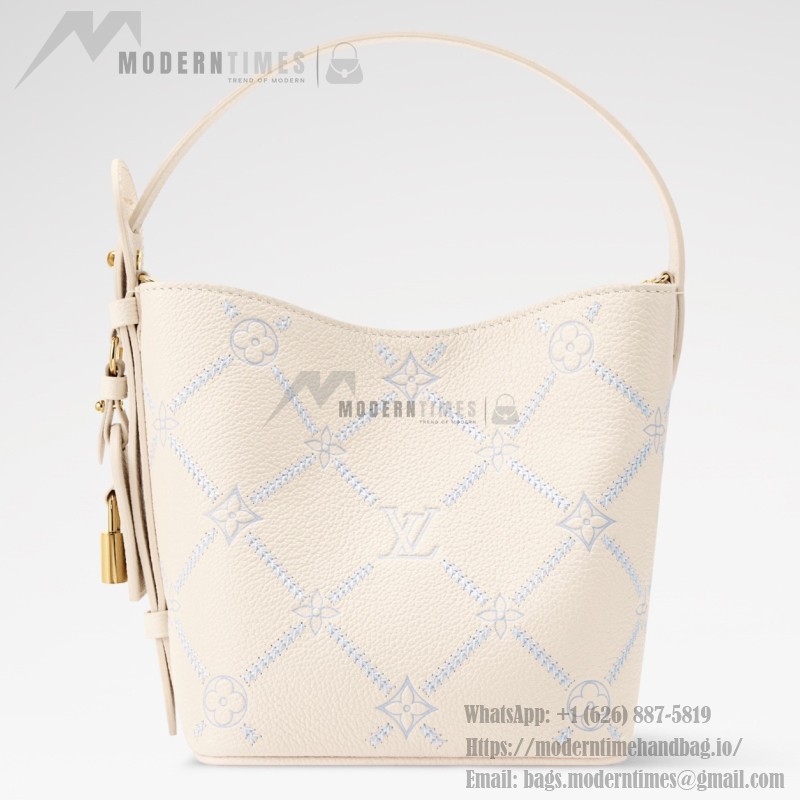  Louis Vuitton All In BB Monogram Empreinte Couture White Embroidered Leather Handbag M28910 Front View