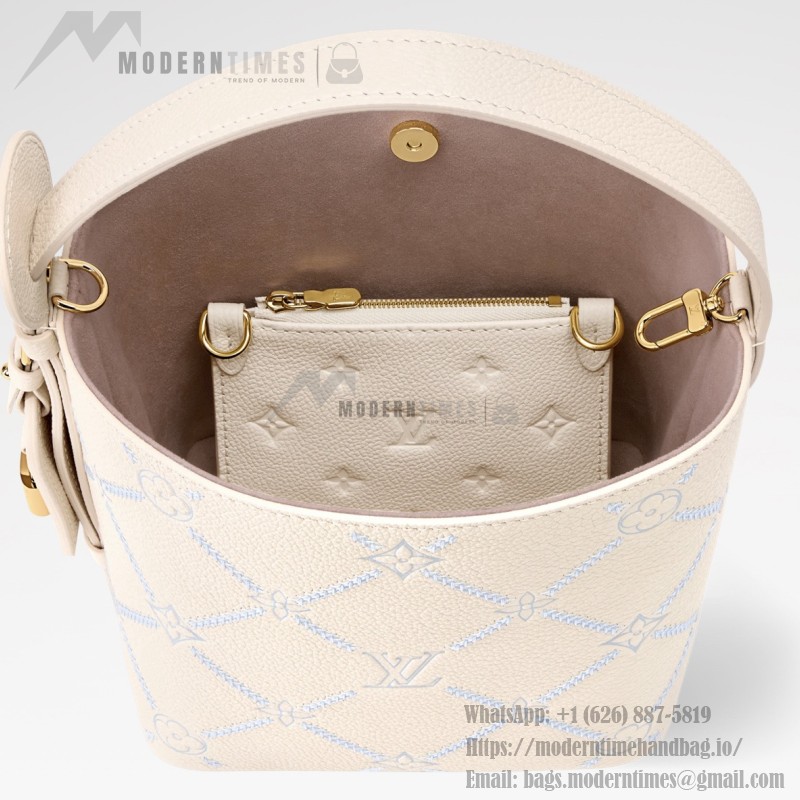  Louis Vuitton All In BB Monogram Empreinte Couture White Embroidered Leather Handbag M28910 Front View