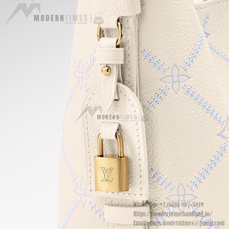  Louis Vuitton All In BB Monogram Empreinte Couture White Embroidered Leather Handbag M28910 Front View
