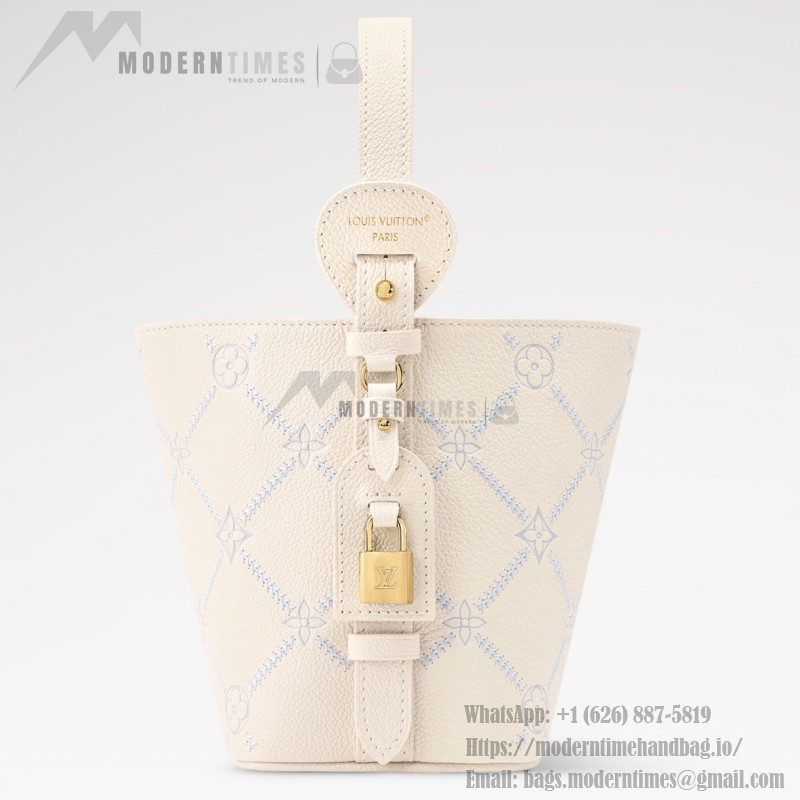  Louis Vuitton All In BB Monogram Empreinte Couture White Embroidered Leather Handbag M28910 Front View