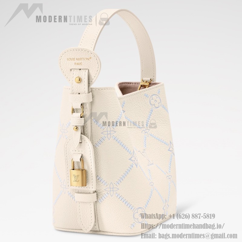  Louis Vuitton All In BB Monogram Empreinte Couture White Embroidered Leather Handbag M28910 Front View