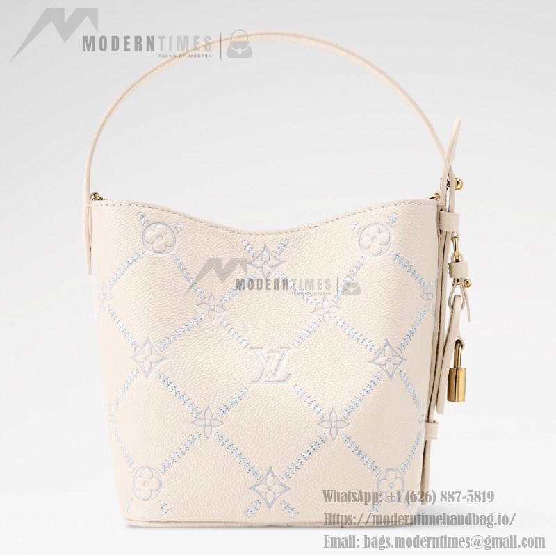  Louis Vuitton All In BB Monogram Empreinte Couture White Embroidered Leather Handbag M28910 Front View