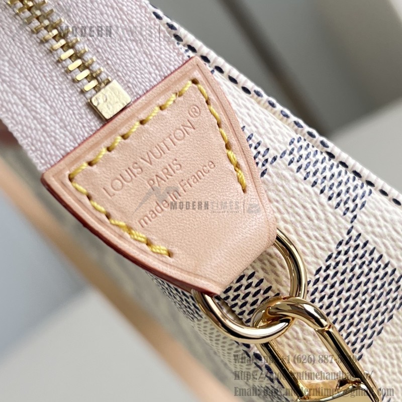 Louis Vuitton Pochette Accessories N40915 Damier Azur Canvas Shoulder Bag with Gold Hardware and Leather Strap