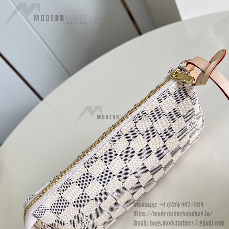 Louis Vuitton Pochette Accessories N40915 Damier Azur Canvas Shoulder Bag with Gold Hardware and Leather Strap