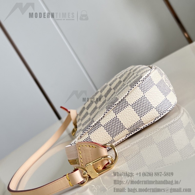 Louis Vuitton Pochette Accessories N40915 Damier Azur Canvas Shoulder Bag with Gold Hardware and Leather Strap