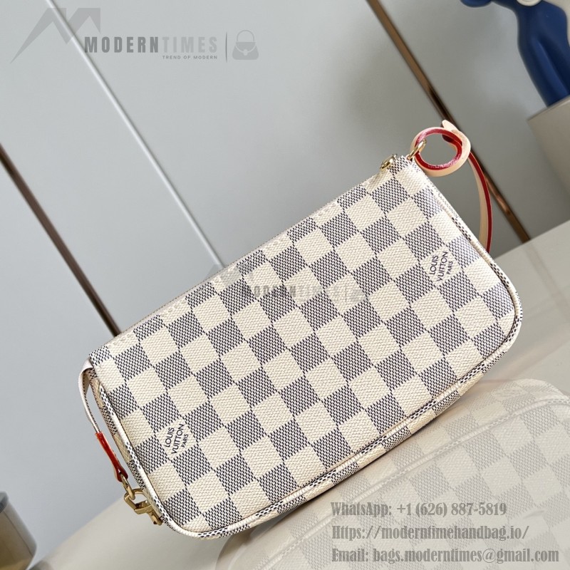 Louis Vuitton Pochette Accessories N40915 Damier Azur Canvas Shoulder Bag with Gold Hardware and Leather Strap