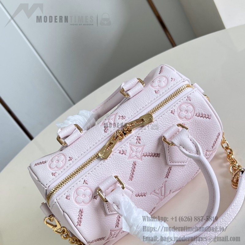 Louis Vuitton Speedy Bandoulière 20 M28529 Monogram Empreinte Couture Leather Handbag with LV Padlock and Decorative Chain