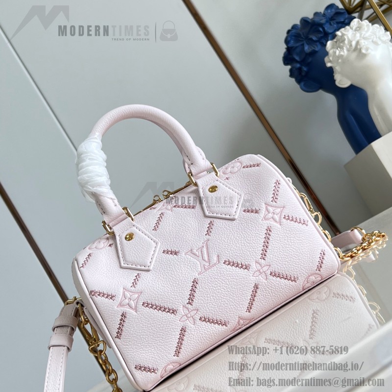Louis Vuitton Speedy Bandoulière 20 M28529 Monogram Empreinte Couture Leather Handbag with LV Padlock and Decorative Chain