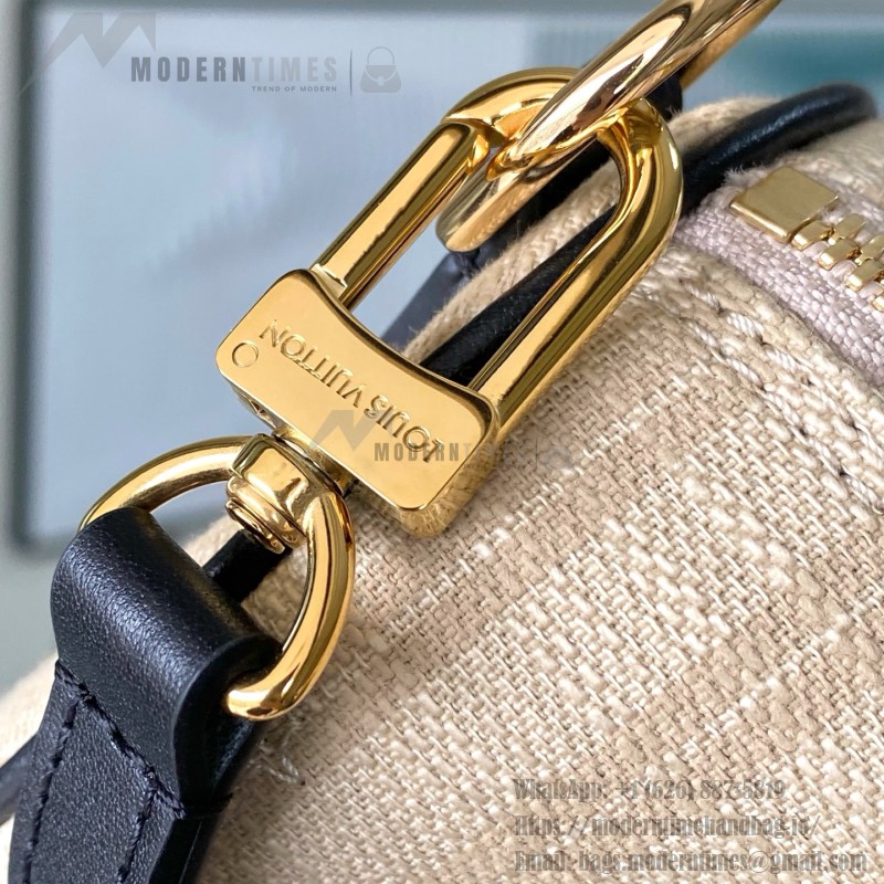 Louis Vuitton Speedy Bandoulière 22 M28761 Out Of The Trunk Monogram Canvas Handbag with S-Lock and Vintage Striped Details