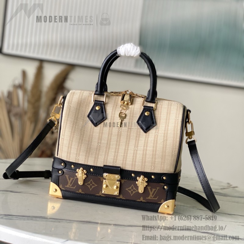 Louis Vuitton Speedy Bandoulière 22 M28761 Out Of The Trunk Monogram Canvas Handbag with S-Lock and Vintage Striped Details