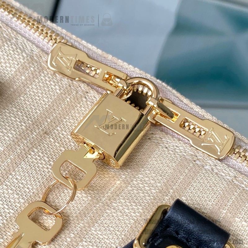 Louis Vuitton Speedy Bandoulière 22 M28761 Out Of The Trunk Monogram Canvas Handbag with S-Lock and Vintage Striped Details