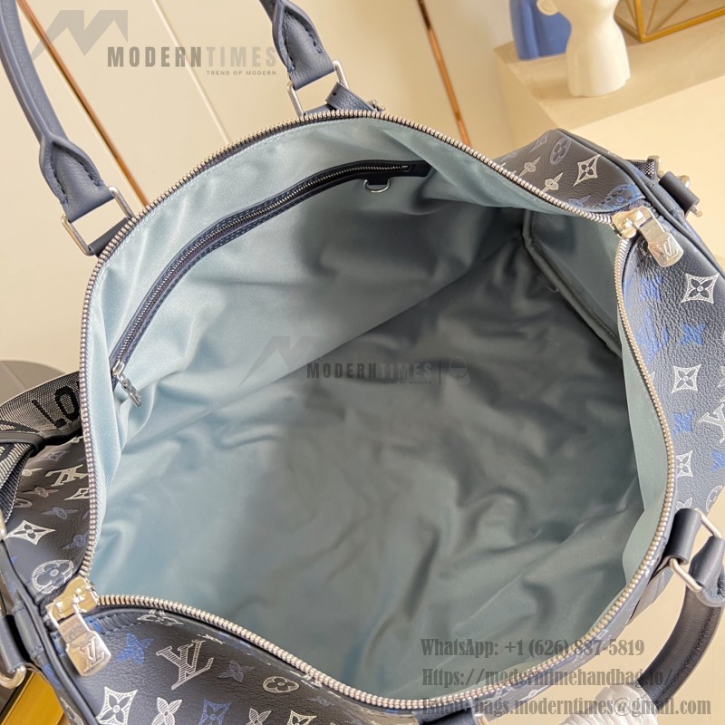 Louis Vuitton Keepall Bandoulière 50 M28836 Monogram Shadow Leather Travel Bag with Gradient Monogram Finish and Reinforced Shoulder Strap