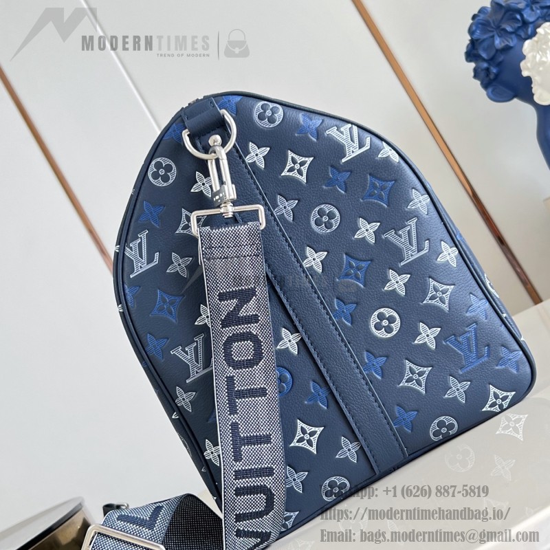Louis Vuitton Keepall Bandoulière 50 M28836 Monogram Shadow Leather Travel Bag with Gradient Monogram Finish and Reinforced Shoulder Strap