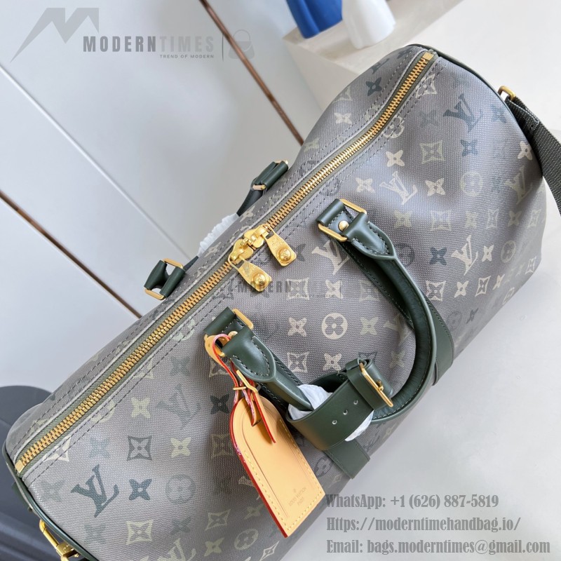 Louis Vuitton Keepall Bandoulière 45 M29158 Monogram Surplus Canvas Travel Bag with Embossed Woven-Effect Finish and Side Pockets