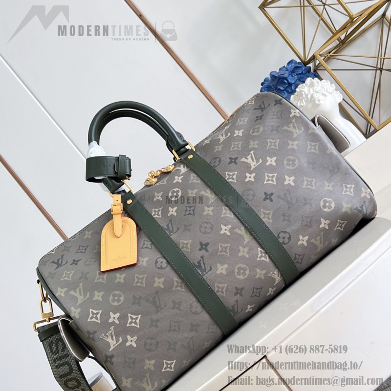Louis Vuitton Keepall Bandoulière 45 M29158 Monogram Surplus Canvas Travel Bag with Embossed Woven-Effect Finish and Side Pockets