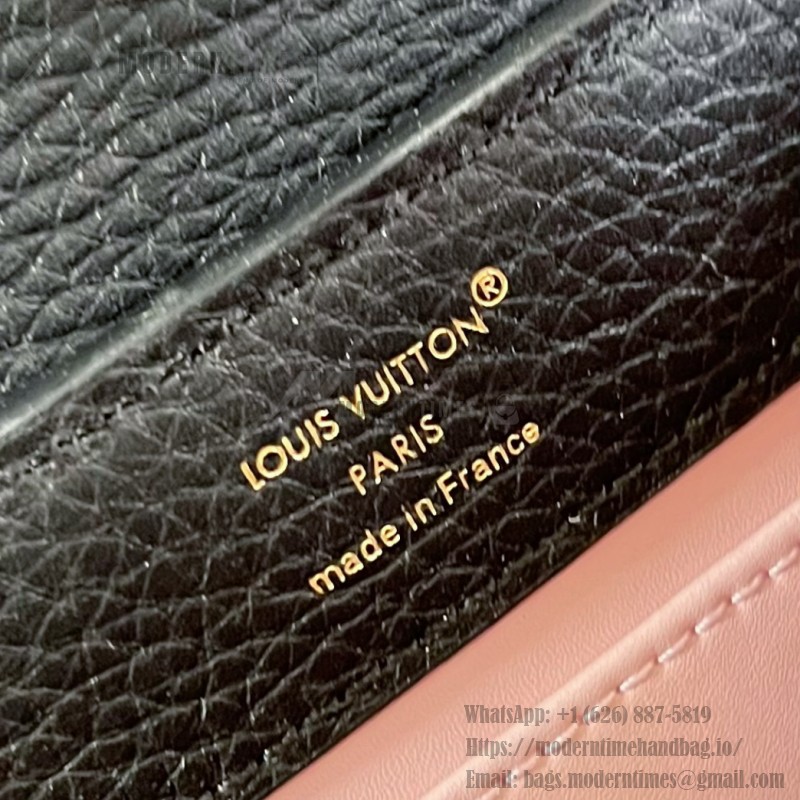 Louis Vuitton Capucines Mini M29439 Black Taurillon Leather Handbag with Hand-Braided Chain and Enamel Monogram Flower Charms