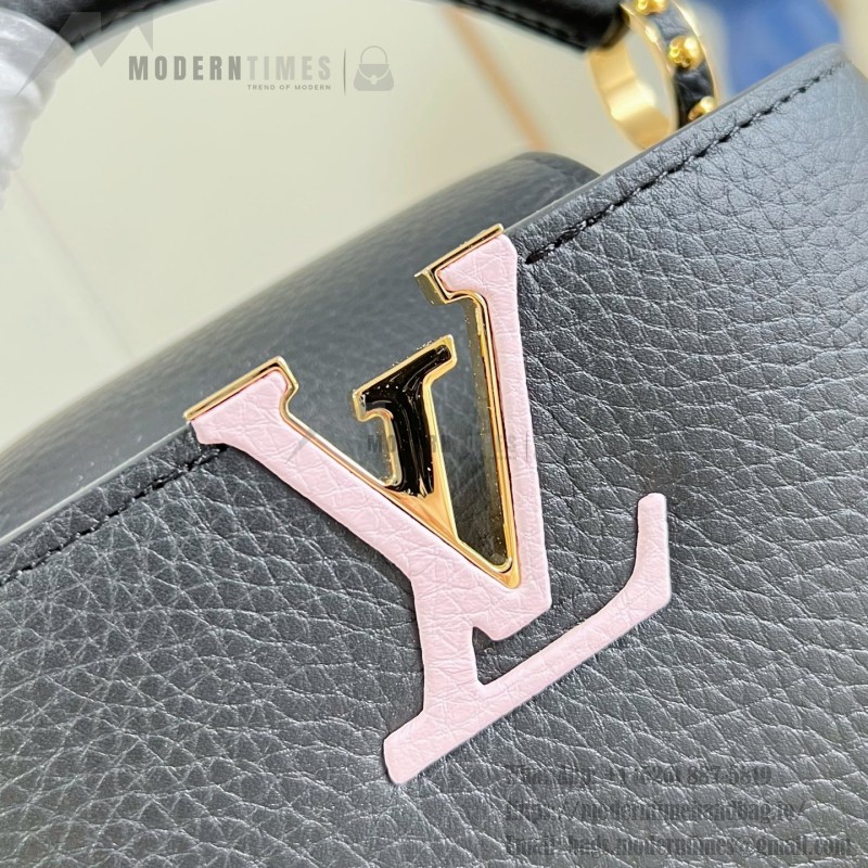 Louis Vuitton Capucines Mini M29439 Black Taurillon Leather Handbag with Hand-Braided Chain and Enamel Monogram Flower Charms