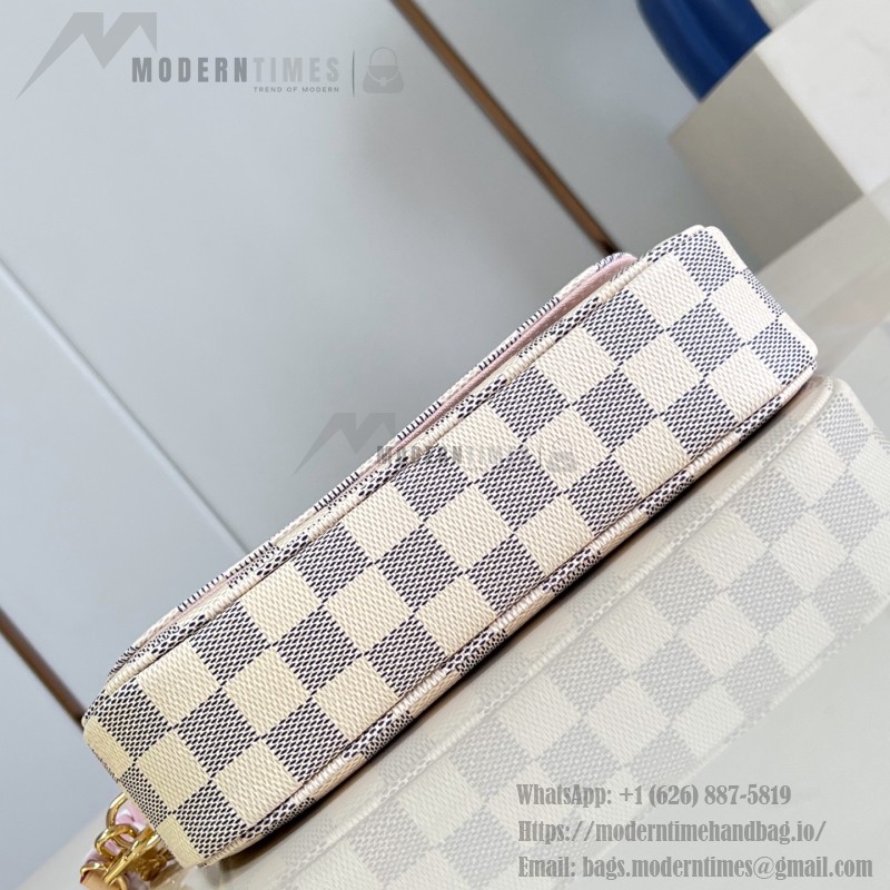 Louis Vuitton Wallet On Chain Ivy N40916 Damier Azur Canvas Crossbody Bag with Bicolor Woven Strap and Gold Chain