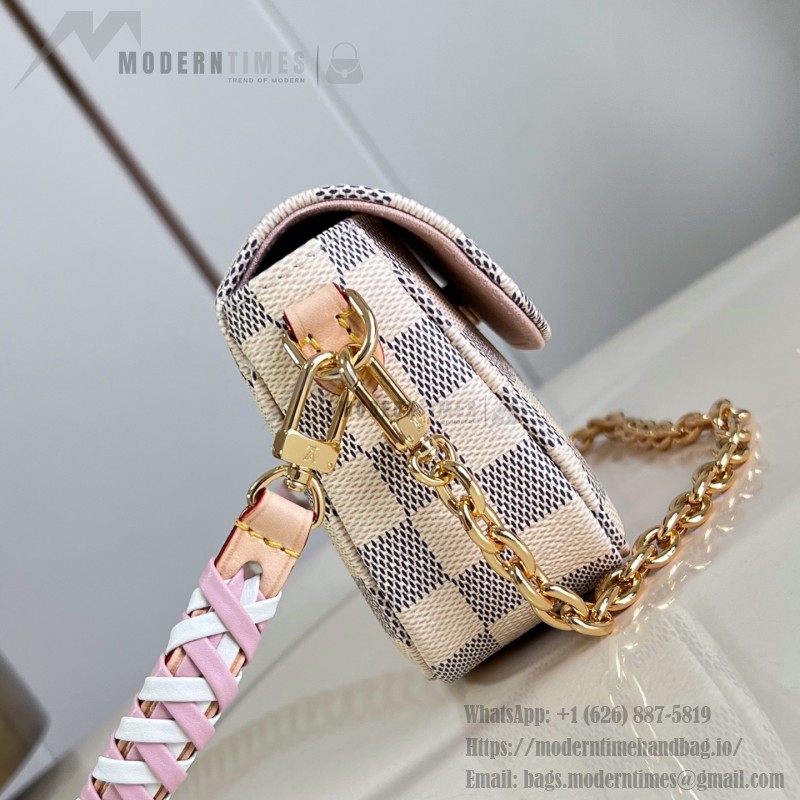 Louis Vuitton Wallet On Chain Ivy N40916 Damier Azur Canvas Crossbody Bag with Bicolor Woven Strap and Gold Chain