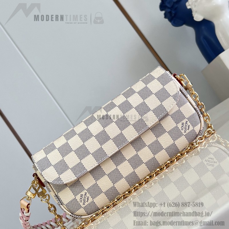 Louis Vuitton Wallet On Chain Ivy N40916 Damier Azur Canvas Crossbody Bag with Bicolor Woven Strap and Gold Chain