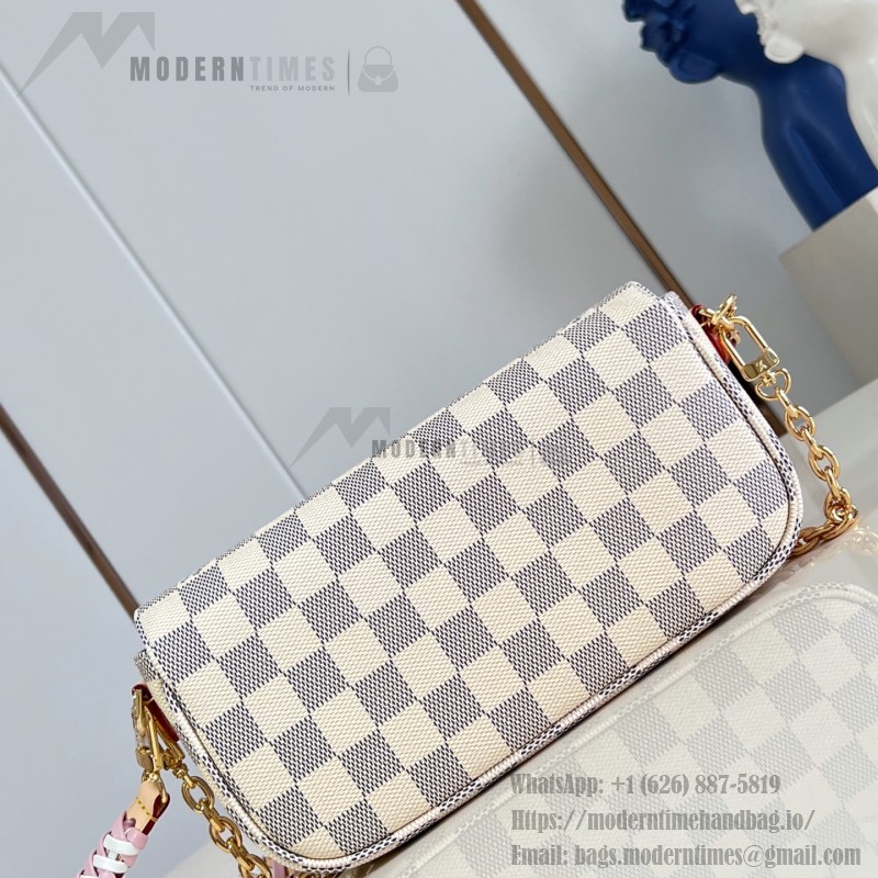 Louis Vuitton Wallet On Chain Ivy N40916 Damier Azur Canvas Crossbody Bag with Bicolor Woven Strap and Gold Chain