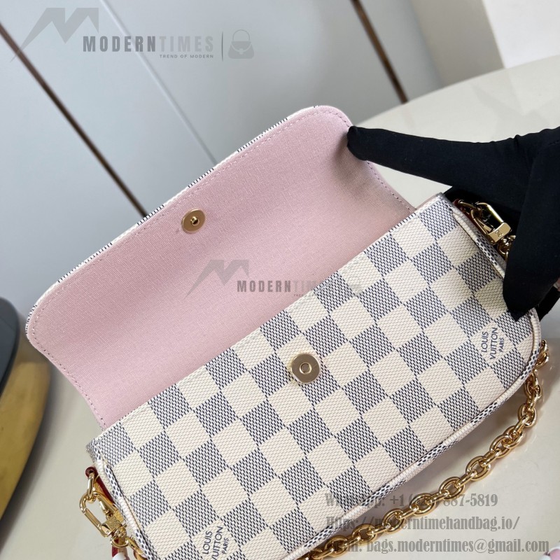 Louis Vuitton Wallet On Chain Ivy N40916 Damier Azur Canvas Crossbody Bag with Bicolor Woven Strap and Gold Chain