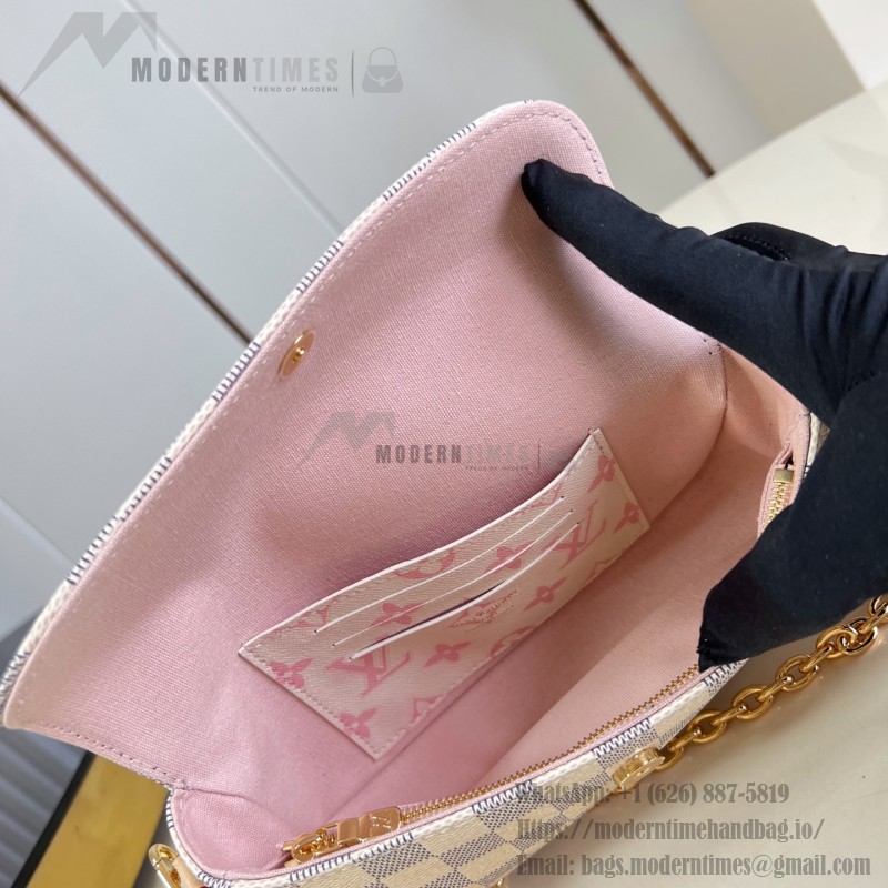 Louis Vuitton Wallet On Chain Ivy N40916 Damier Azur Canvas Crossbody Bag with Bicolor Woven Strap and Gold Chain