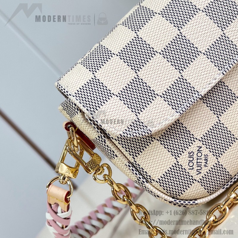 Louis Vuitton Wallet On Chain Ivy N40916 Damier Azur Canvas Crossbody Bag with Bicolor Woven Strap and Gold Chain
