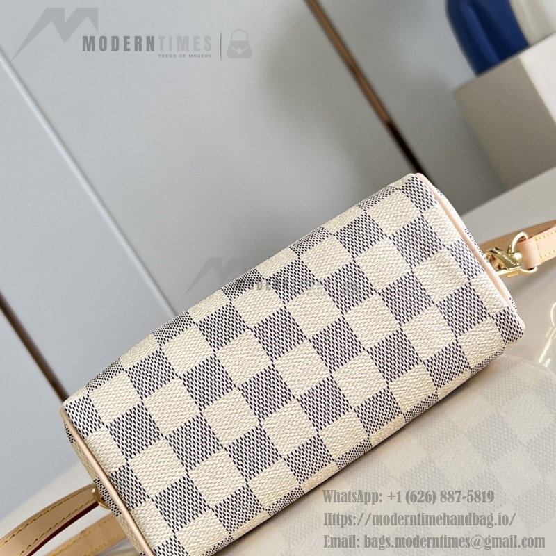  Louis Vuitton Nano Speedy N40918 Damier Azur Canvas Mini Handbag with Braided Leather Handles and Gold Hardware