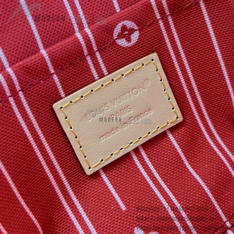 Louis Vuitton Pochette Cosmétique PM M28652 Blue and M29529 Red Cotton Cosmetic Pouch with V-Shaped Leather Patch and Gold Studs