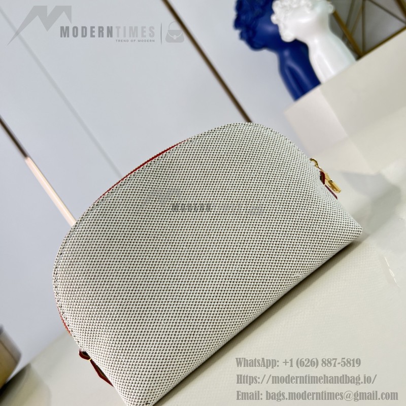 Louis Vuitton Pochette Cosmétique PM M28652 Blue and M29529 Red Cotton Cosmetic Pouch with V-Shaped Leather Patch and Gold Studs