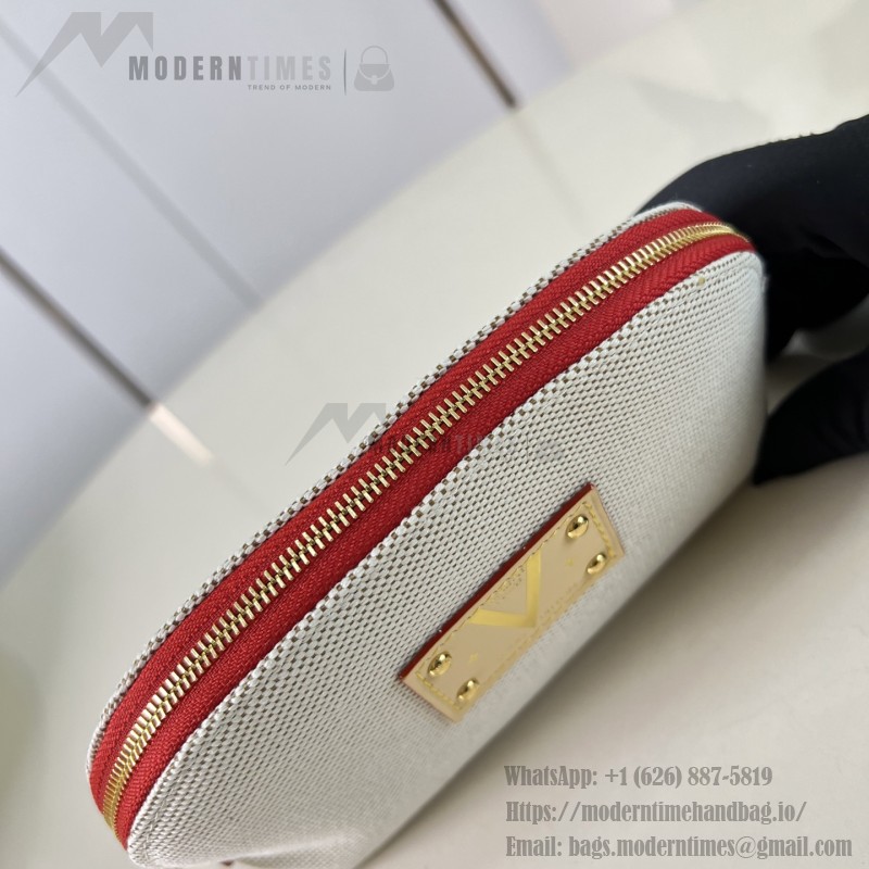 Louis Vuitton Pochette Cosmétique PM M28652 Blue and M29529 Red Cotton Cosmetic Pouch with V-Shaped Leather Patch and Gold Studs