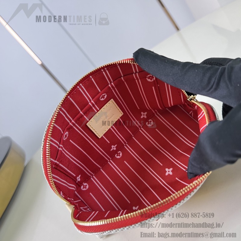 Louis Vuitton Pochette Cosmétique PM M28652 Blue and M29529 Red Cotton Cosmetic Pouch with V-Shaped Leather Patch and Gold Studs