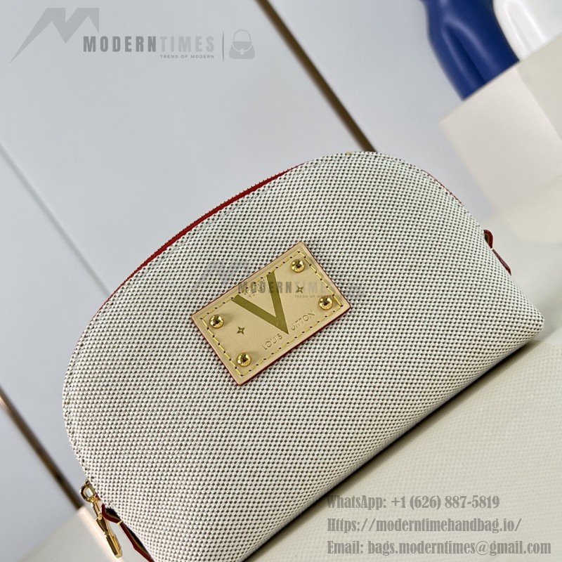 Louis Vuitton Pochette Cosmétique PM M28652 Blue and M29529 Red Cotton Cosmetic Pouch with V-Shaped Leather Patch and Gold Studs