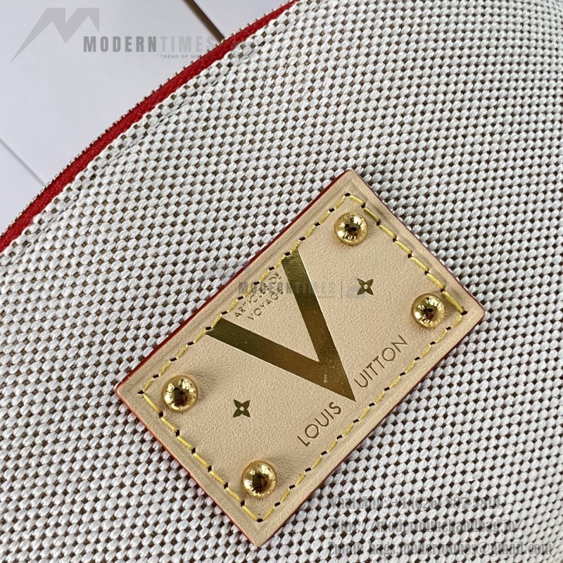 Louis Vuitton Pochette Cosmétique PM M28652 Blue and M29529 Red Cotton Cosmetic Pouch with V-Shaped Leather Patch and Gold Studs