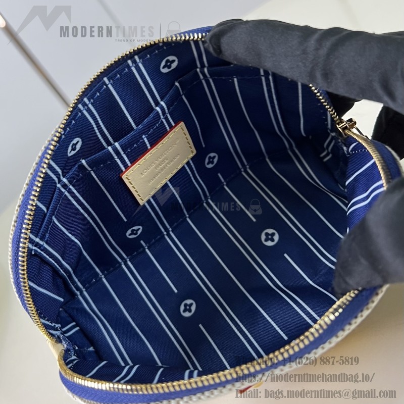 Louis Vuitton Pochette Cosmétique PM M28652 Blue and M29529 Red Cotton Cosmetic Pouch with V-Shaped Leather Patch and Gold Studs