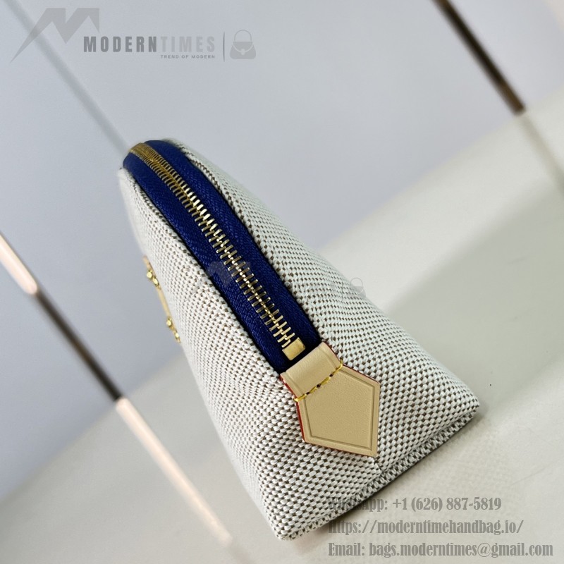 Louis Vuitton Pochette Cosmétique PM M28652 Blue and M29529 Red Cotton Cosmetic Pouch with V-Shaped Leather Patch and Gold Studs