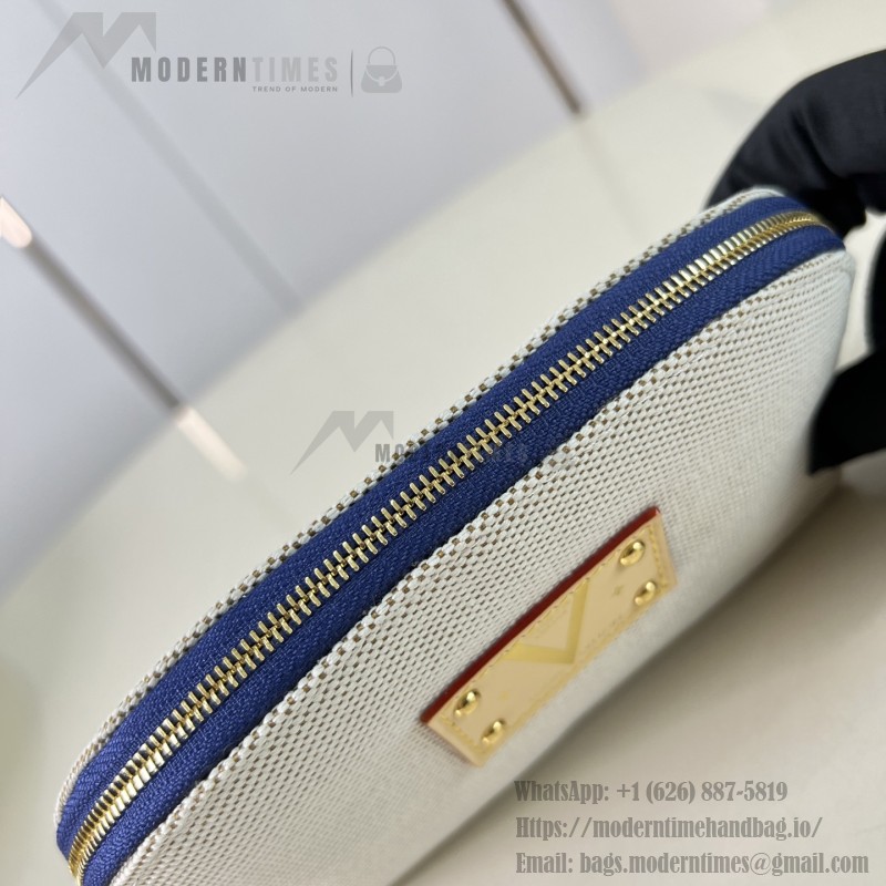 Louis Vuitton Pochette Cosmétique PM M28652 Blue and M29529 Red Cotton Cosmetic Pouch with V-Shaped Leather Patch and Gold Studs