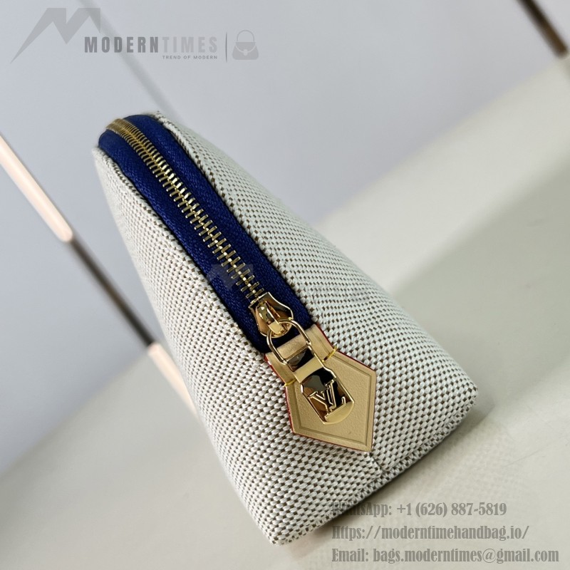 Louis Vuitton Pochette Cosmétique PM M28652 Blue and M29529 Red Cotton Cosmetic Pouch with V-Shaped Leather Patch and Gold Studs