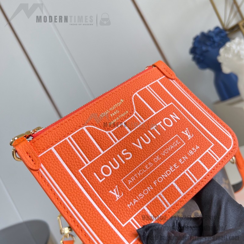 Louis Vuitton Neverfull Inside Out BB cream and red leather replica handbag with heart embroidery and removable zippered pouch