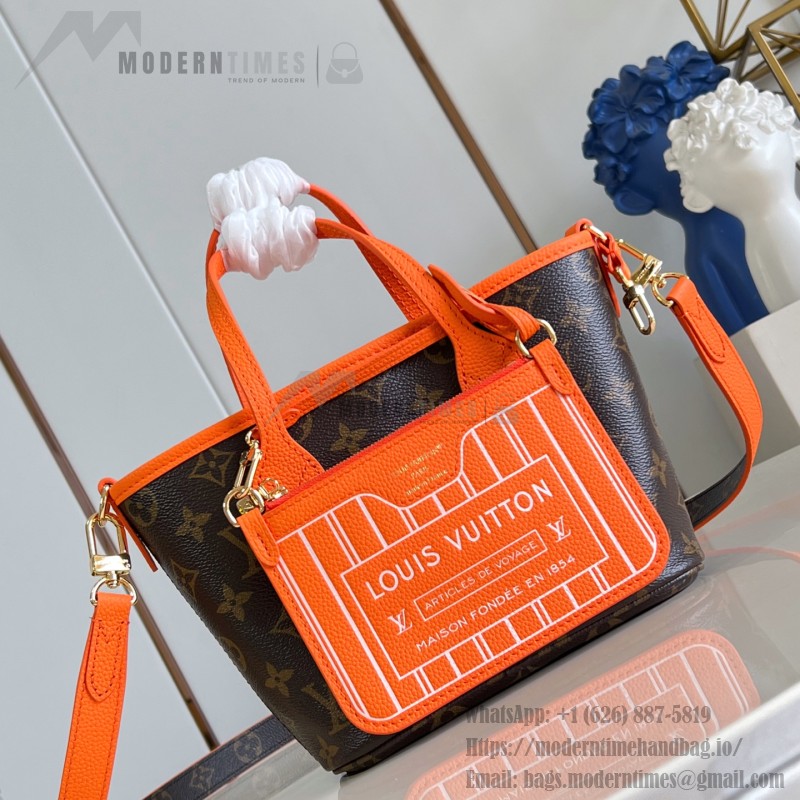 Louis Vuitton Neverfull Inside Out BB cream and red leather replica handbag with heart embroidery and removable zippered pouch