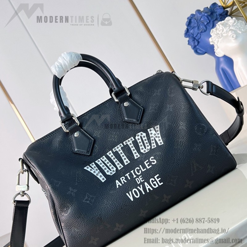 Louis Vuitton Speedy P9 Bandoulière 30 M26180 black studded leather handbag with crystal-inspired details